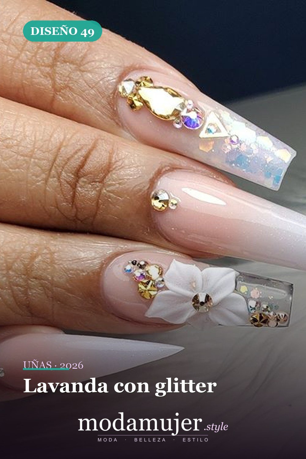 Lavanda con glitter — 69 ideas de diseño completo de uñas para inspirar tu próxima manicura