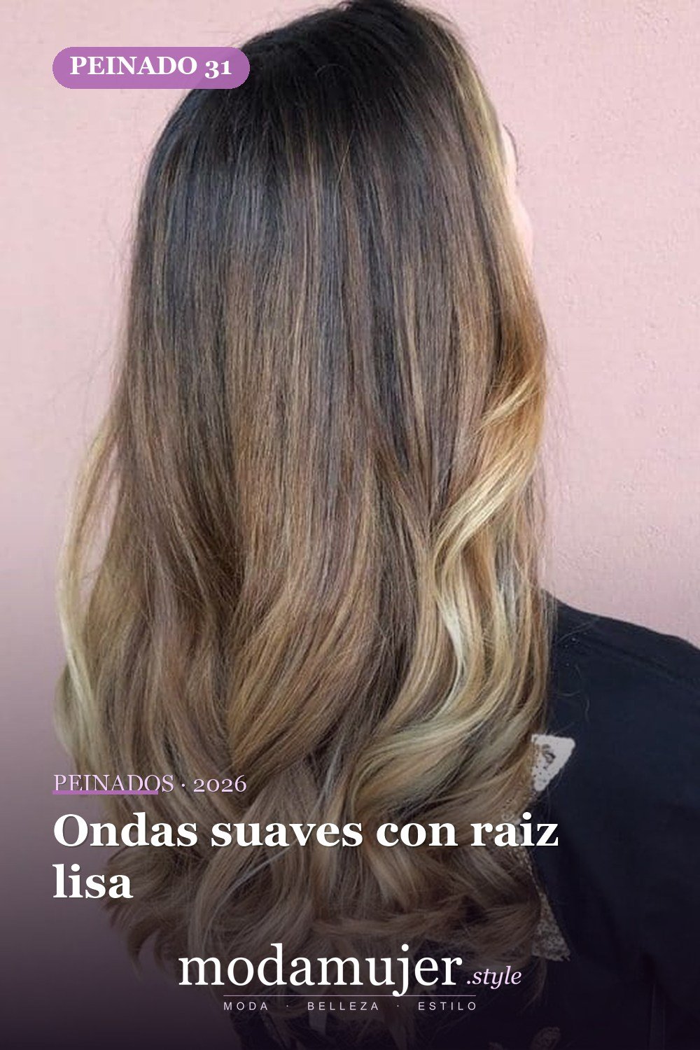 Ondas suaves con raiz lisa — 72 peinados de moda cabello largo