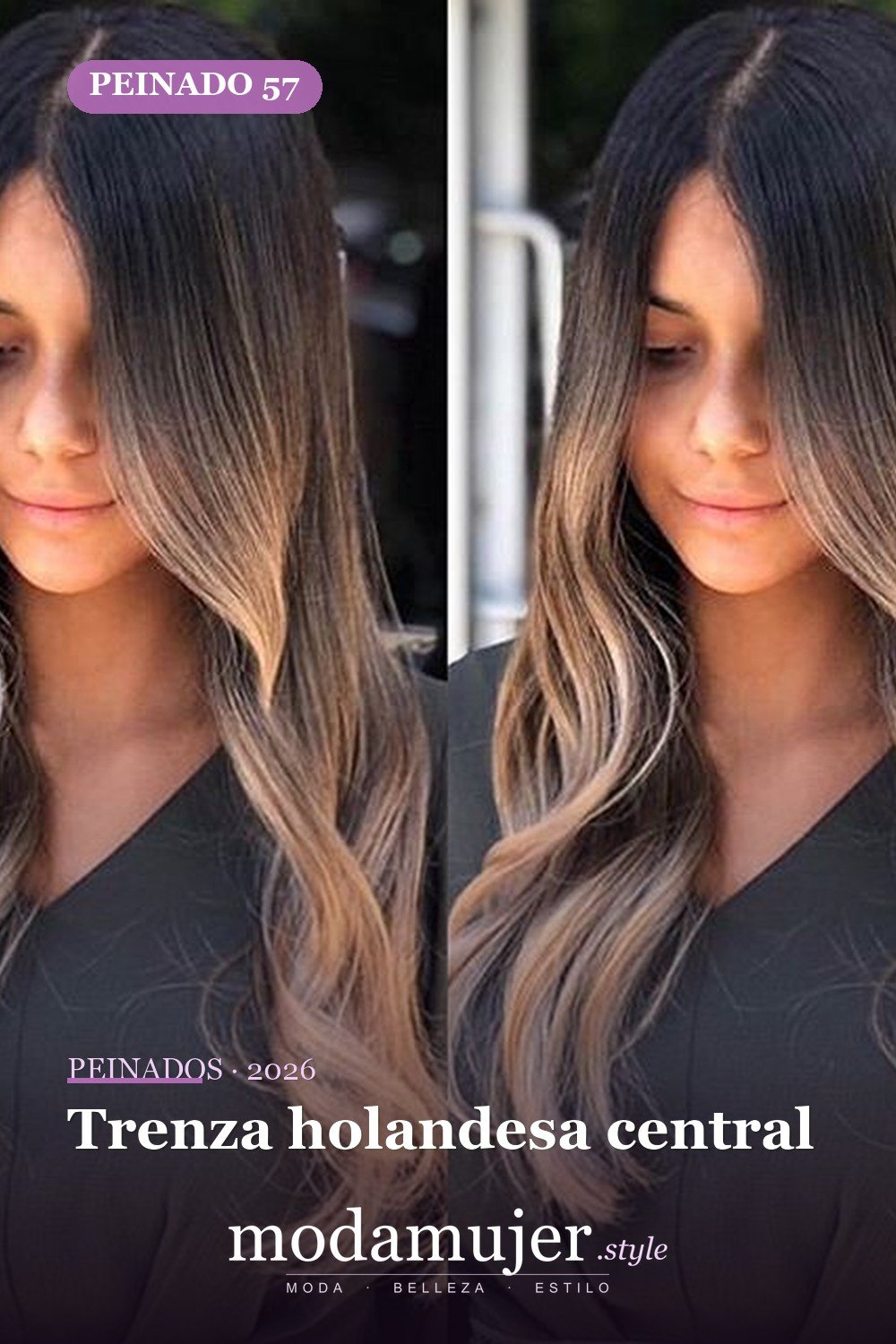 Trenza holandesa central — 72 peinados de moda cabello largo