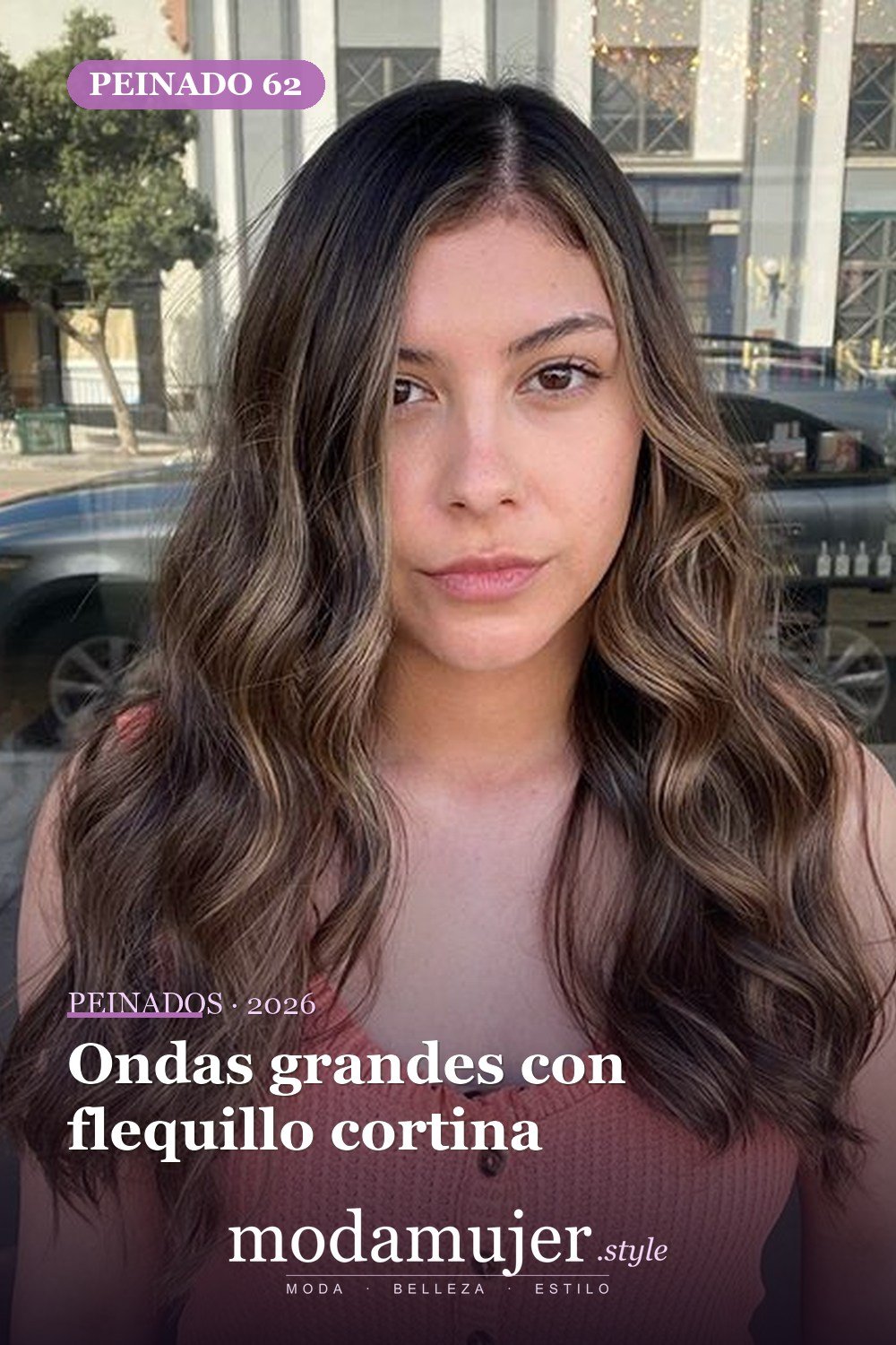 Ondas grandes con flequillo cortina — 72 peinados de moda cabello largo