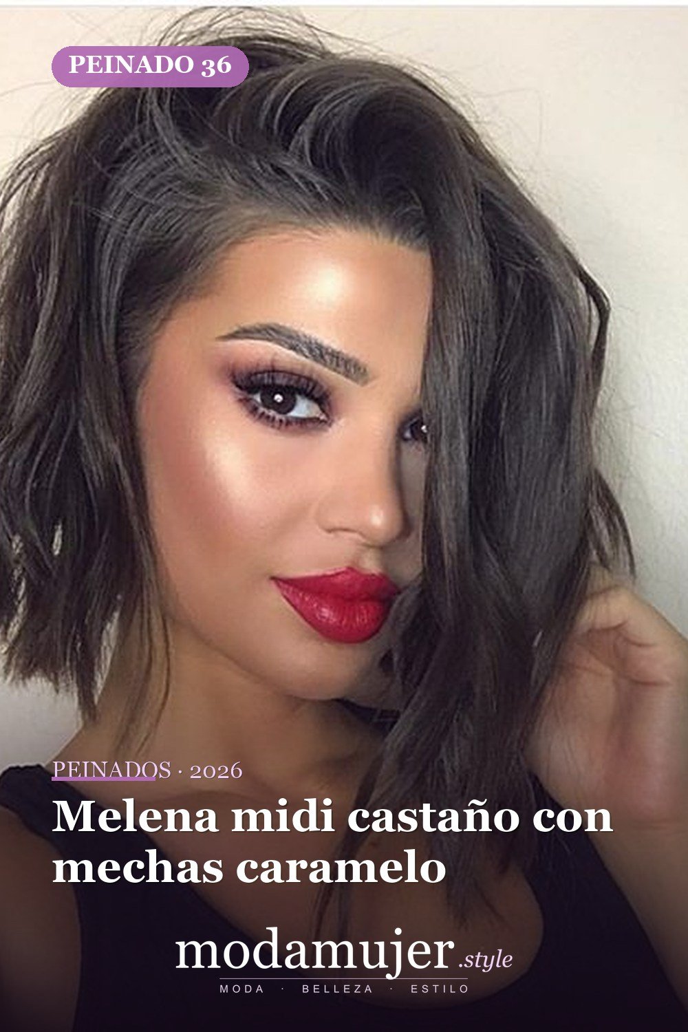 Melena midi castaño con mechas caramelo — 79 mejores y hermosos peinados de media longitud