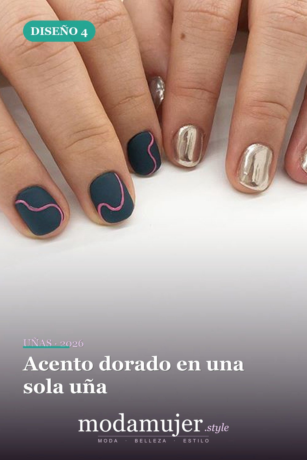 Acento dorado en una sola uña — 81 Diseños de uñas fáciles para principiantes