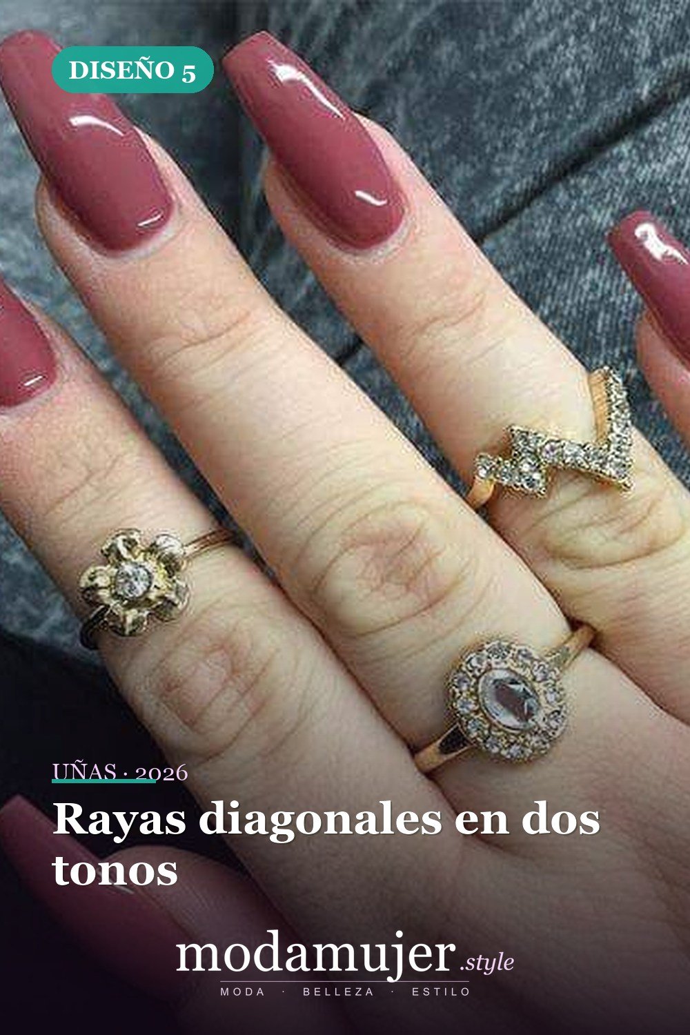 Rayas diagonales en dos tonos — 81 Diseños de uñas fáciles para principiantes