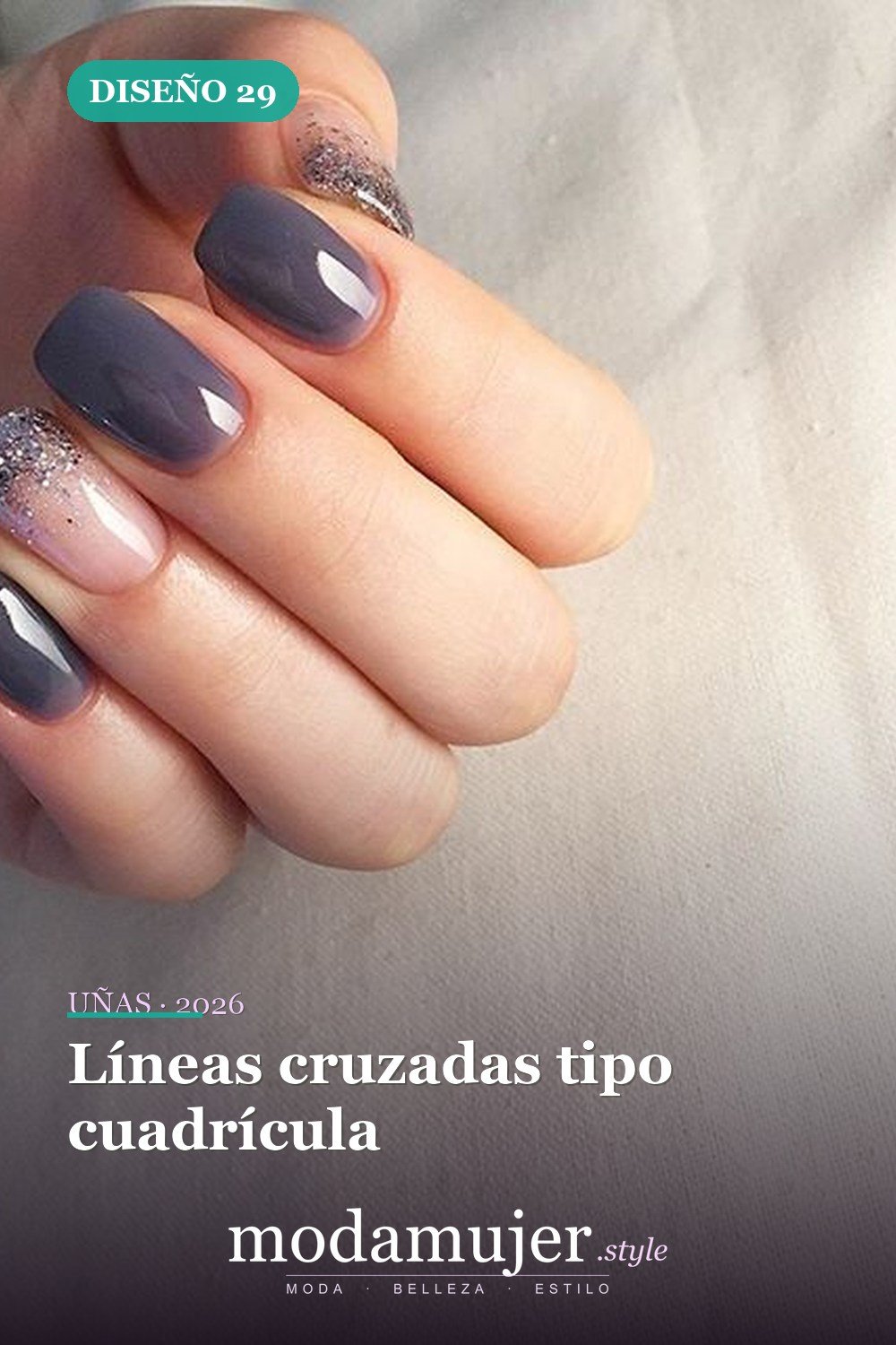 Líneas cruzadas tipo cuadrícula — 81 Diseños de uñas fáciles para principiantes