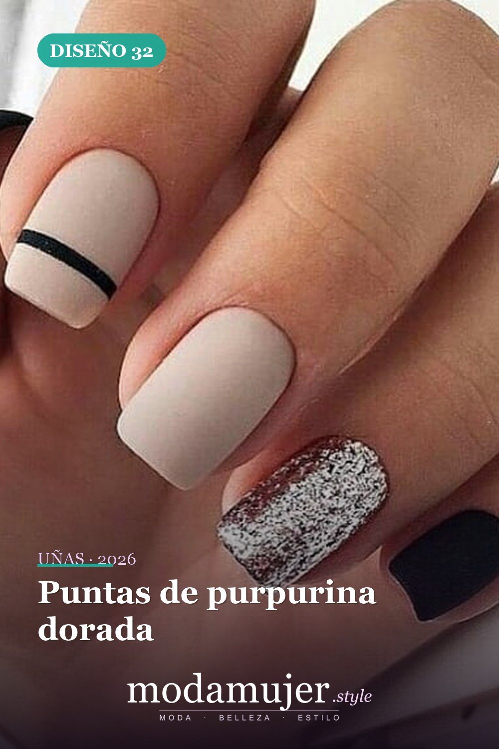 Puntas de purpurina dorada — 81 Diseños de uñas fáciles para principiantes