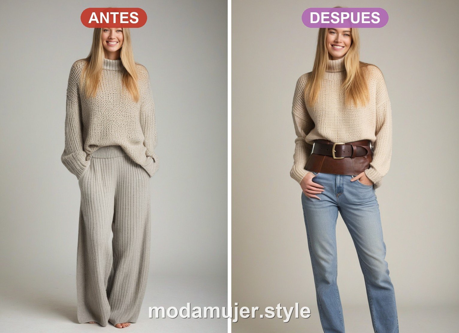 Antes y despues: look totalmente ancho frente a silueta equilibrada