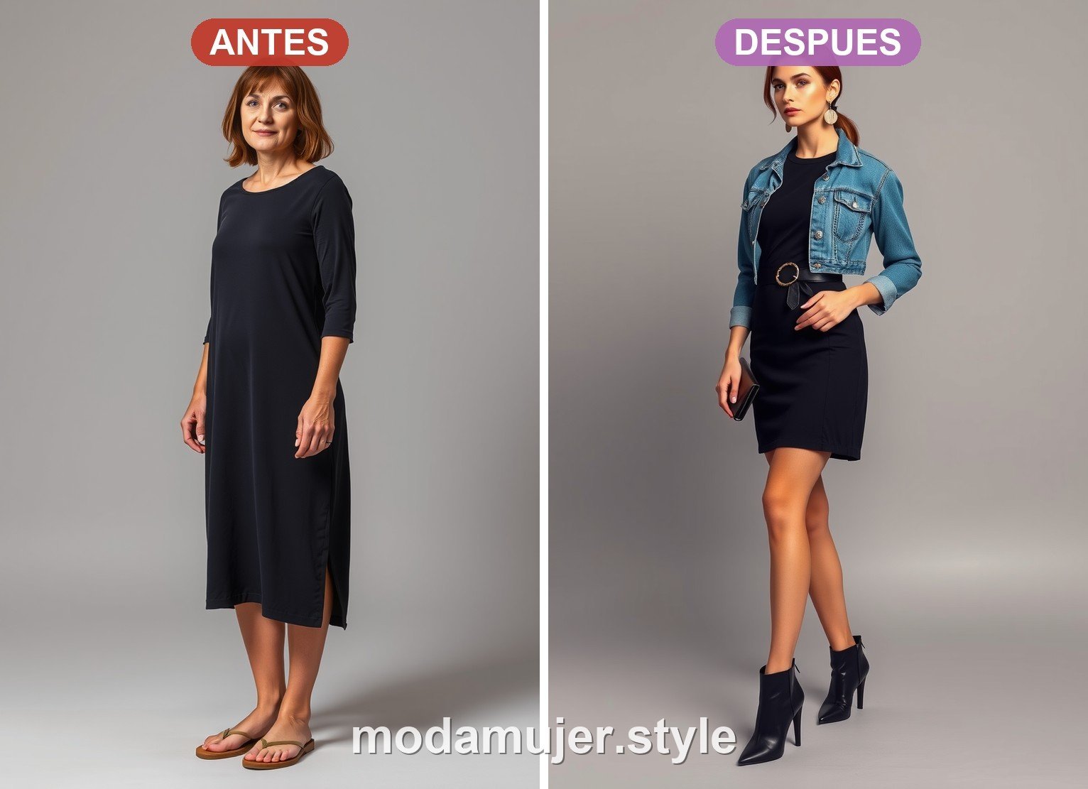 Antes y despues de un vestido negro sencillo