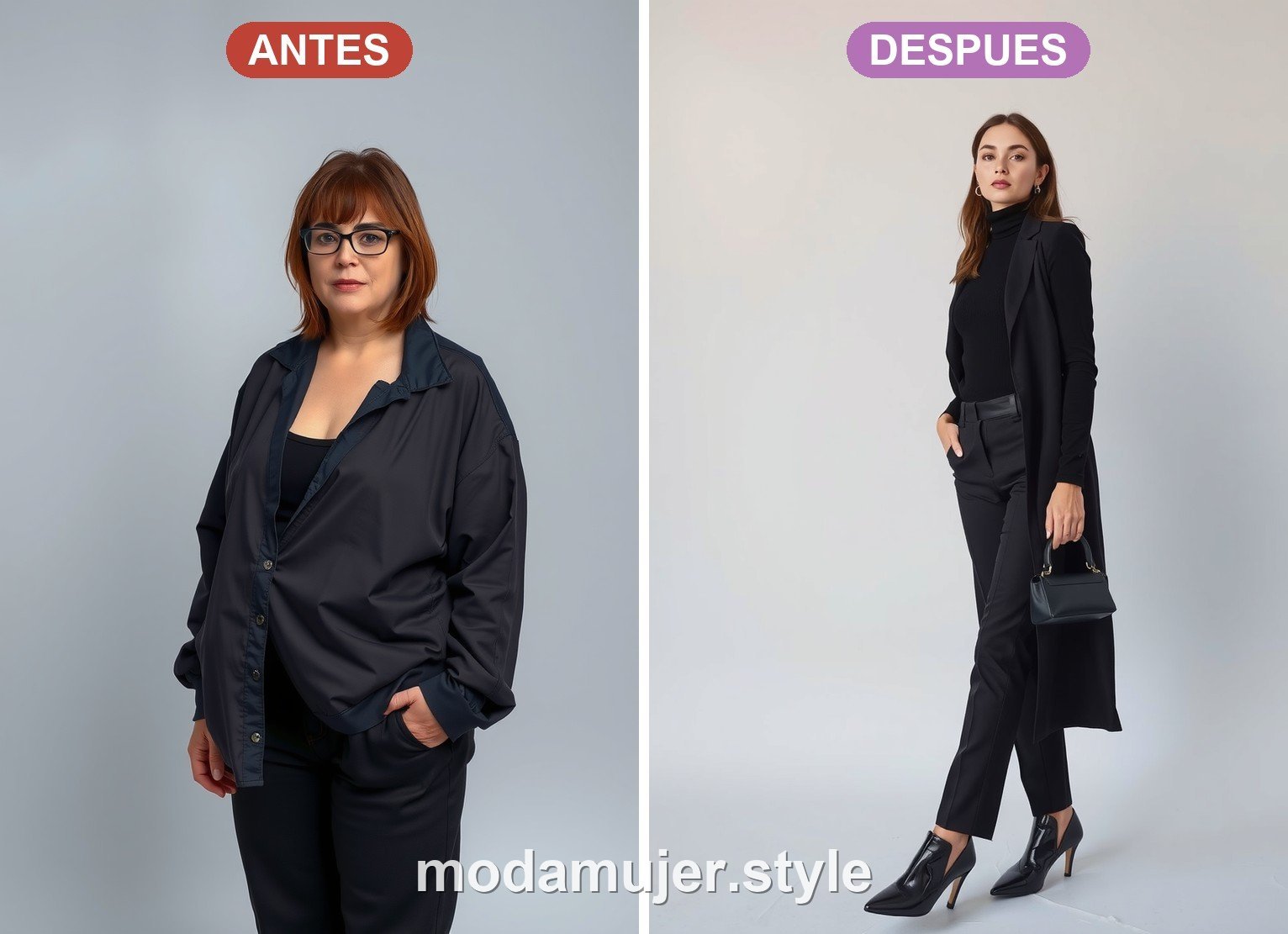 Antes y despues de un look total negro
