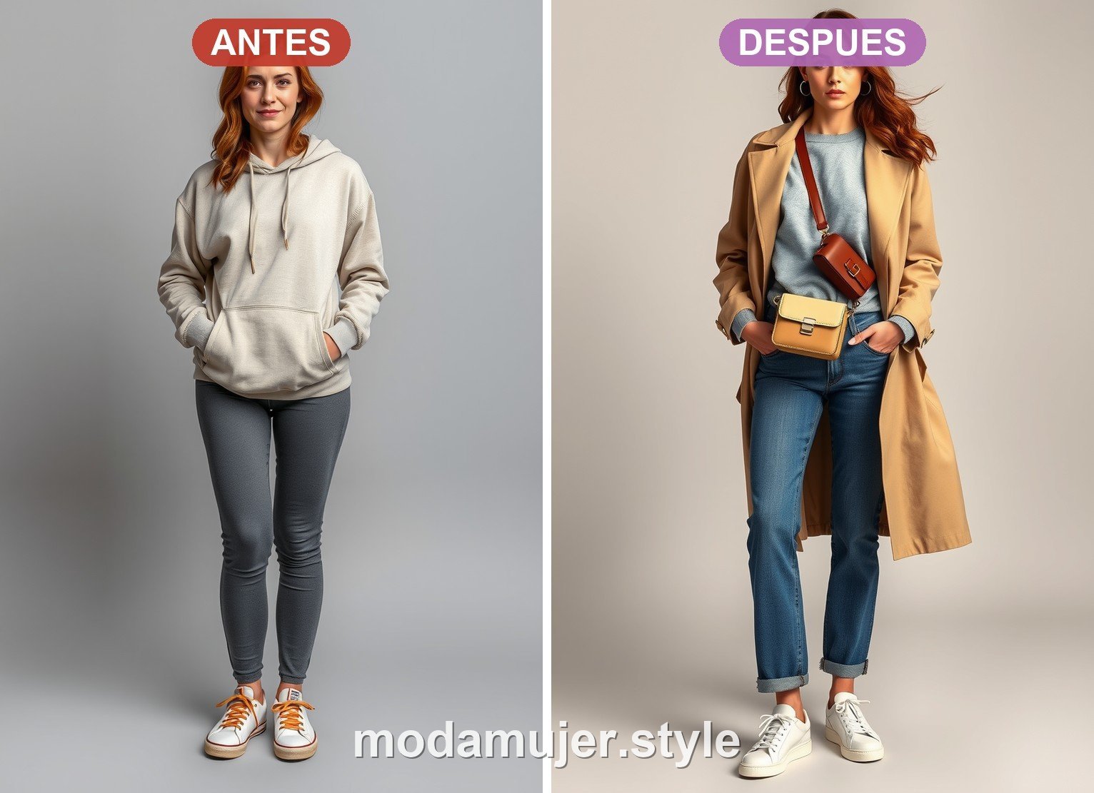 Antes y despues de un look casual de fin de semana
