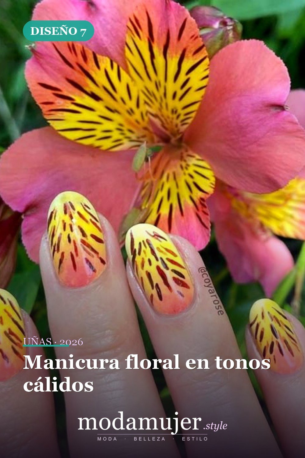 Manicura floral en tonos cálidos — Artista de Instagram pinta sus uñas con diseños florales