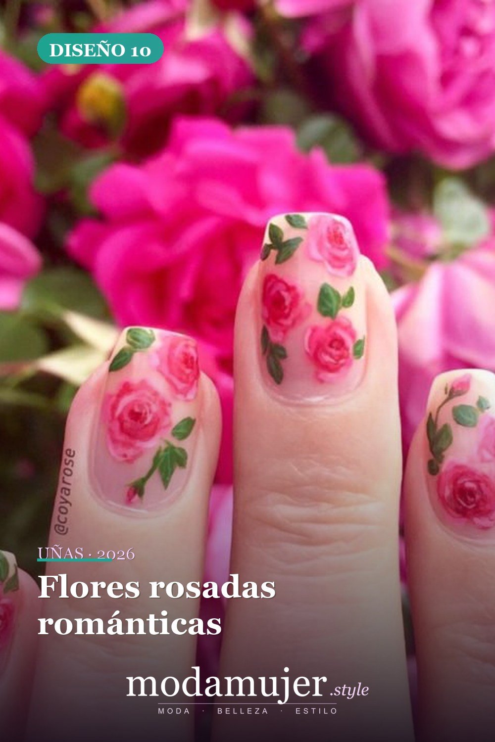 Flores rosadas románticas — Artista de Instagram pinta sus uñas con diseños florales