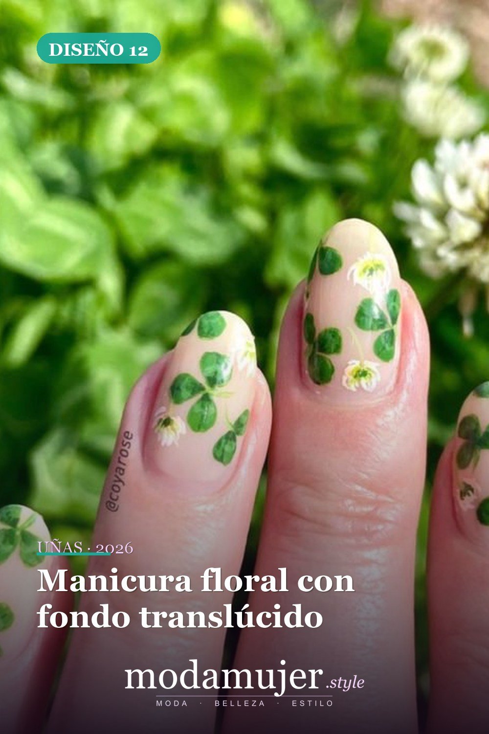 Manicura floral con fondo translúcido — Artista de Instagram pinta sus uñas con diseños florales