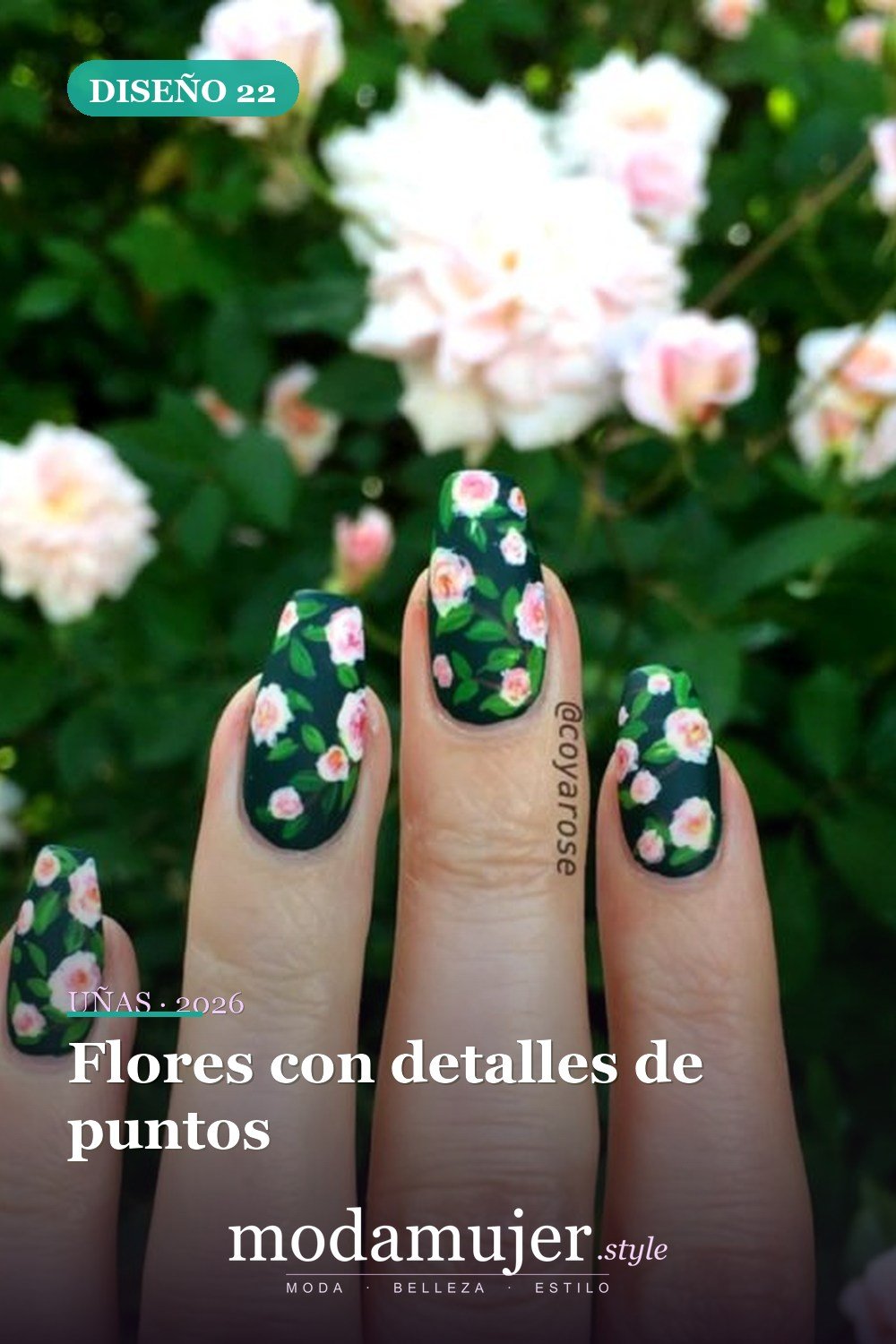 Flores con detalles de puntos — Artista de Instagram pinta sus uñas con diseños florales