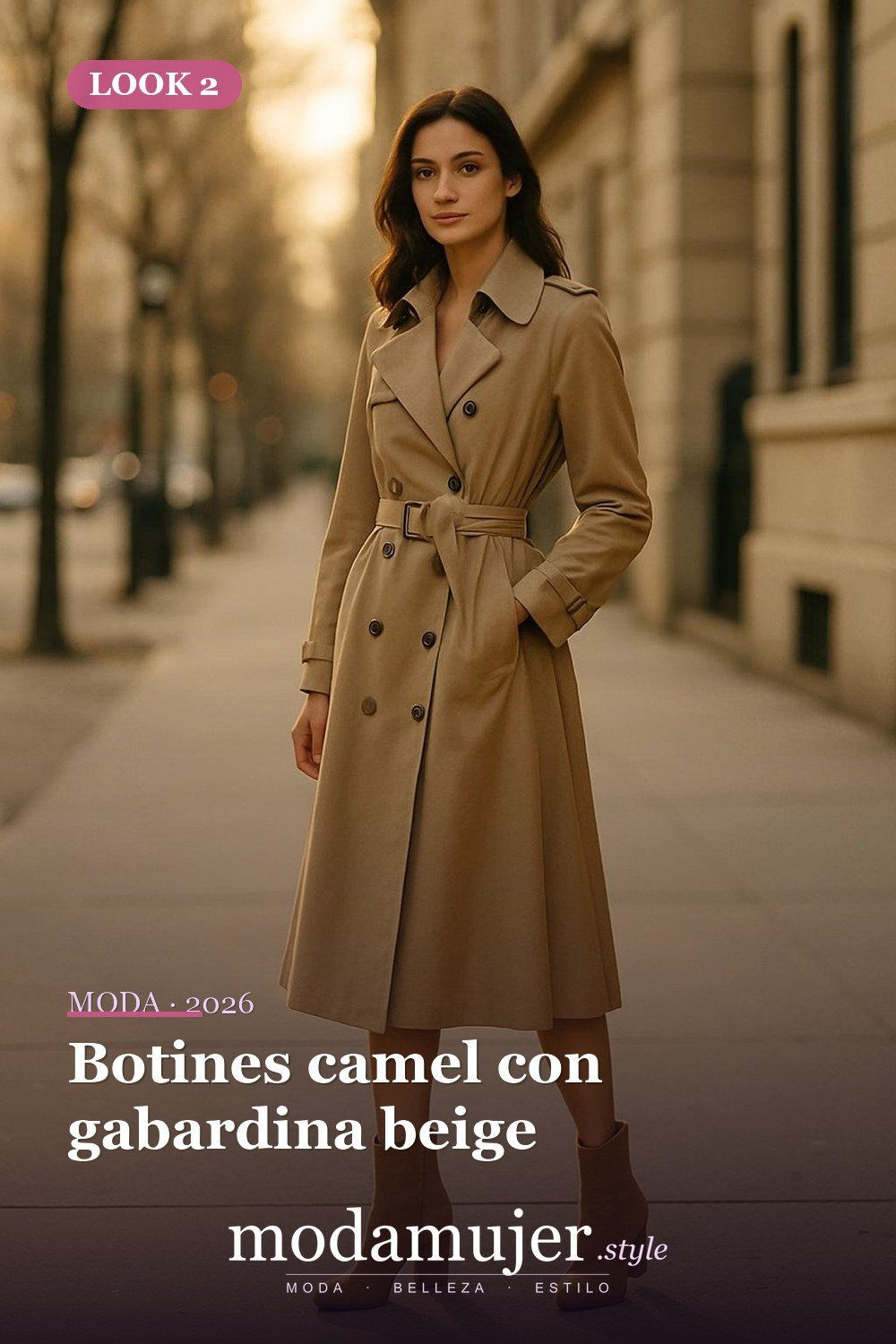 Botines camel con gabardina beige — Botas y abrigos para el invierno 2026: 12 combinaciones con estilo Botines camel con gabardina beige — Botas y abrigos para el invierno 2026: 12 combinaciones con estilo