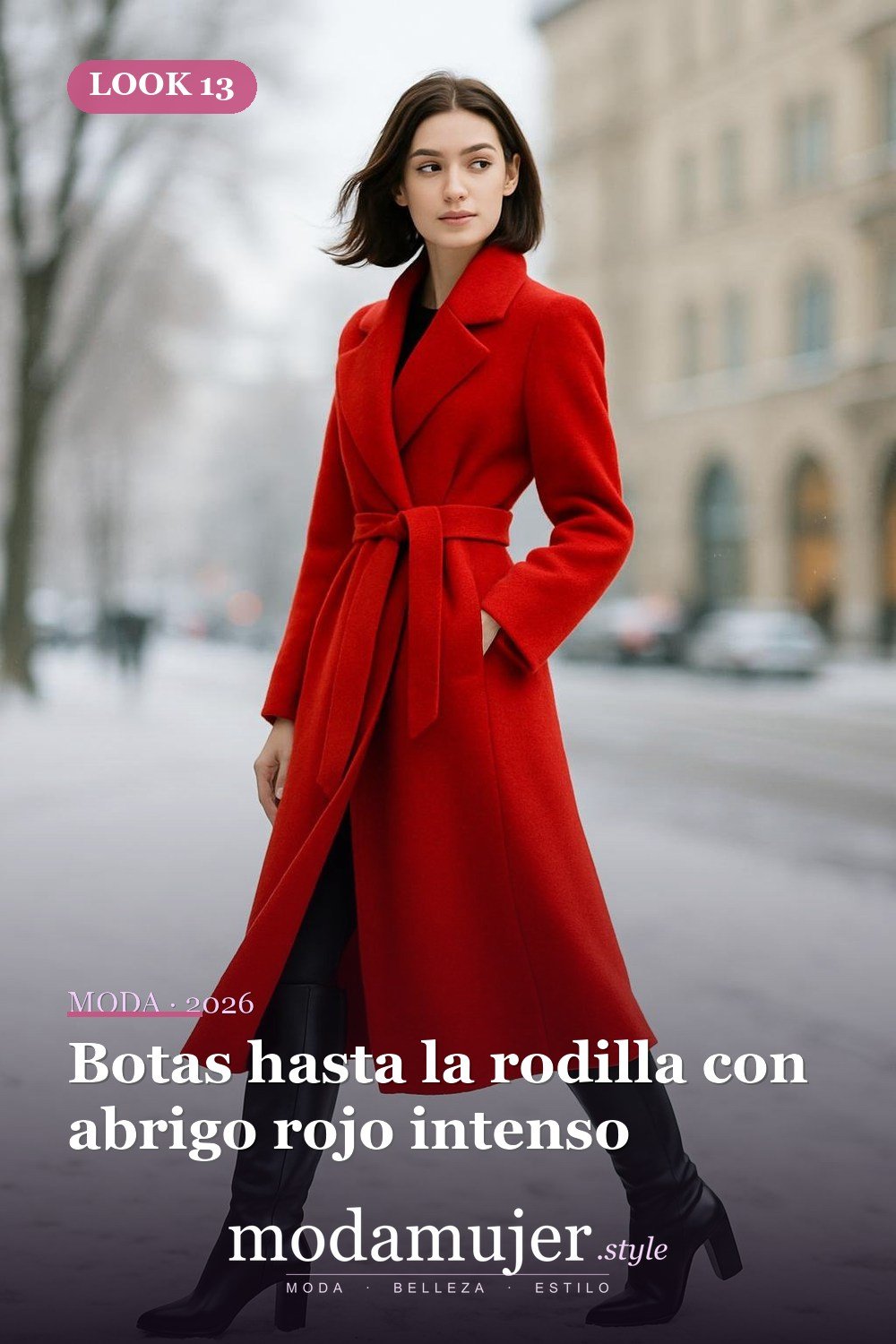 Botas hasta la rodilla con abrigo rojo intenso — Botas y abrigos para el invierno 2026: 12 combinaciones con estilo Botas hasta la rodilla con abrigo rojo intenso — Botas y abrigos para el invierno 2026: 12 combinaciones con estilo