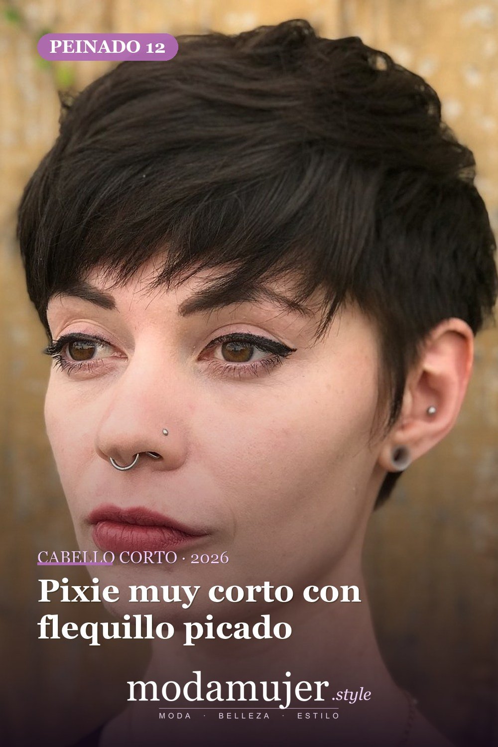Pixie muy corto con flequillo picado — corte de cabello corto y picado para 2026
