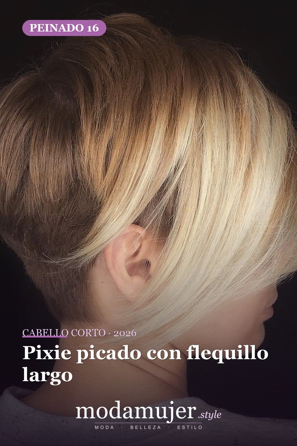 Pixie picado con flequillo largo — corte de cabello corto y picado para 2026