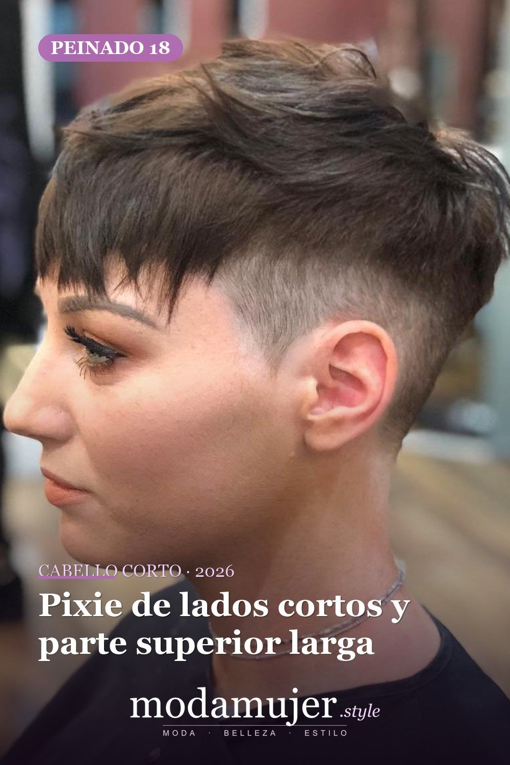 Pixie de lados cortos y parte superior larga — corte de cabello corto y picado para 2026