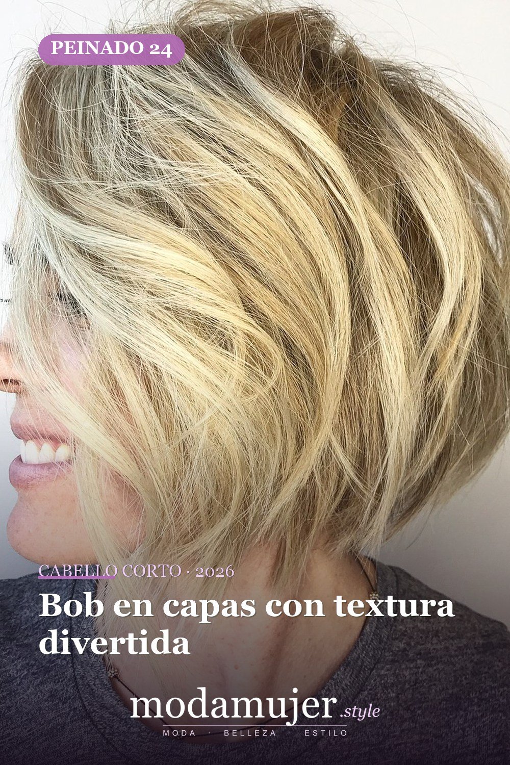 Bob en capas con textura divertida — corte de cabello corto y picado para 2026