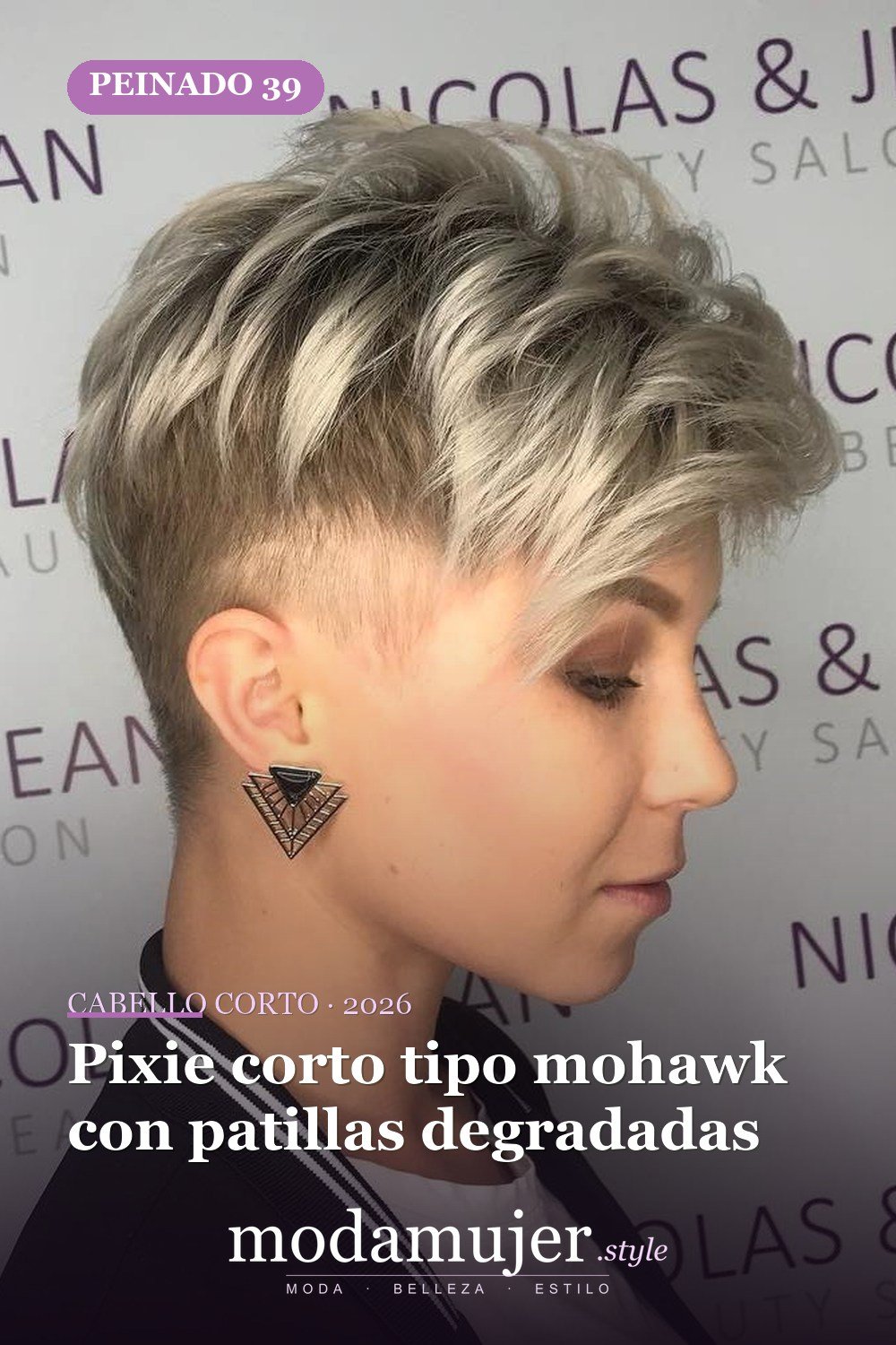 Pixie corto tipo mohawk con patillas degradadas — corte de cabello corto y picado para 2026