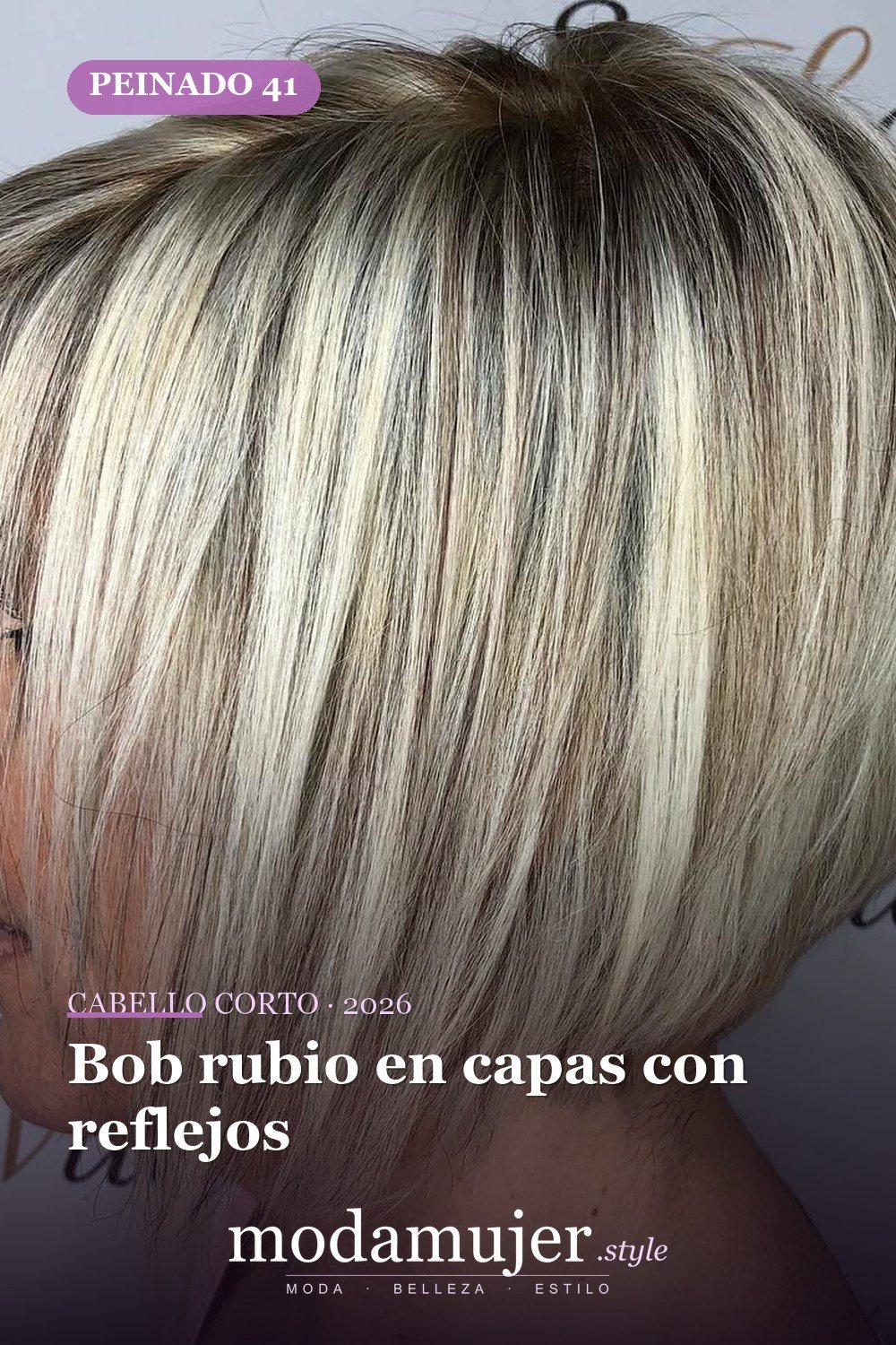 Bob rubio en capas con reflejos — corte de cabello corto y picado para 2026