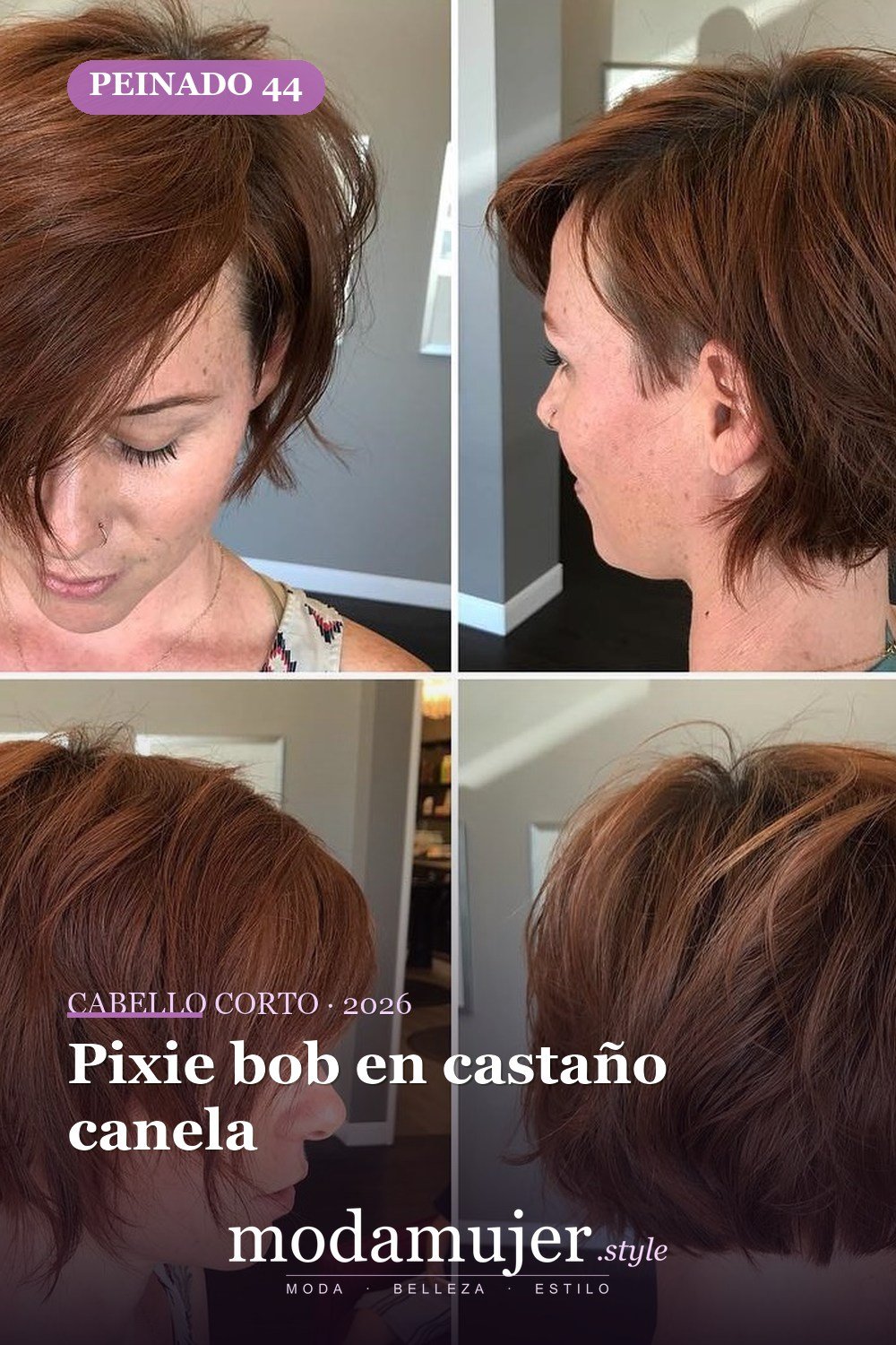 Pixie bob en castaño canela — corte de cabello corto y picado para 2026