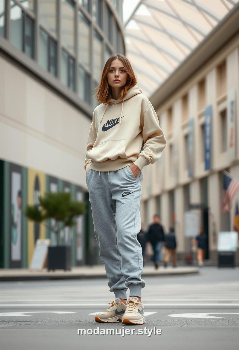 Look de día a día athleisure con sudadera, jogger y zapatillas chunky