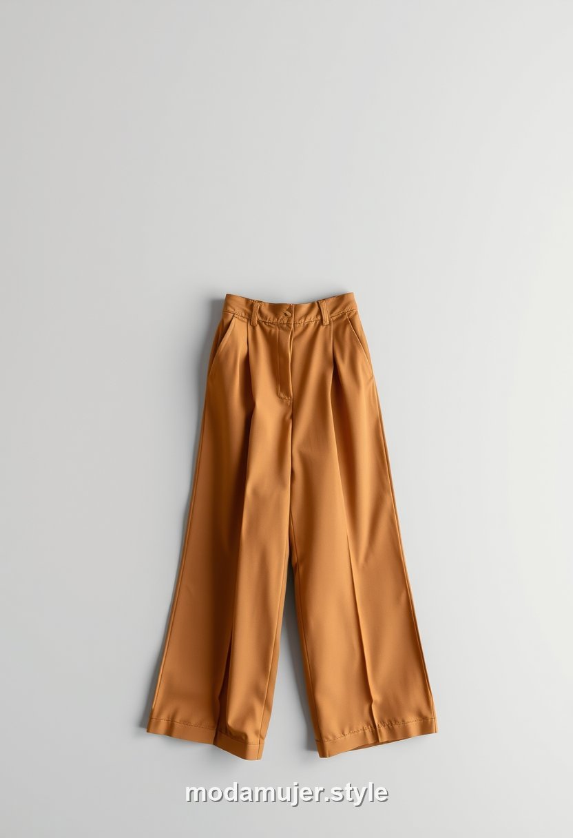 Pantalón ancho camel de tiro alto