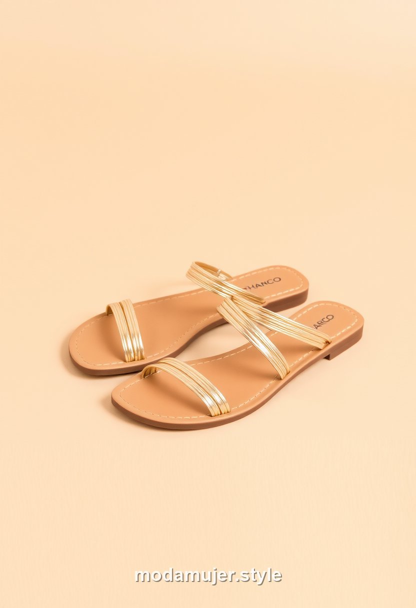 Sandalias planas doradas de tiras
