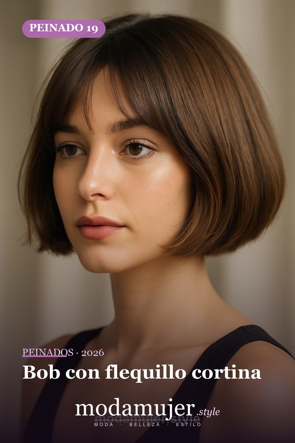 Bob con flequillo cortina — 30 cortes de pelo corto para mujer en 2026