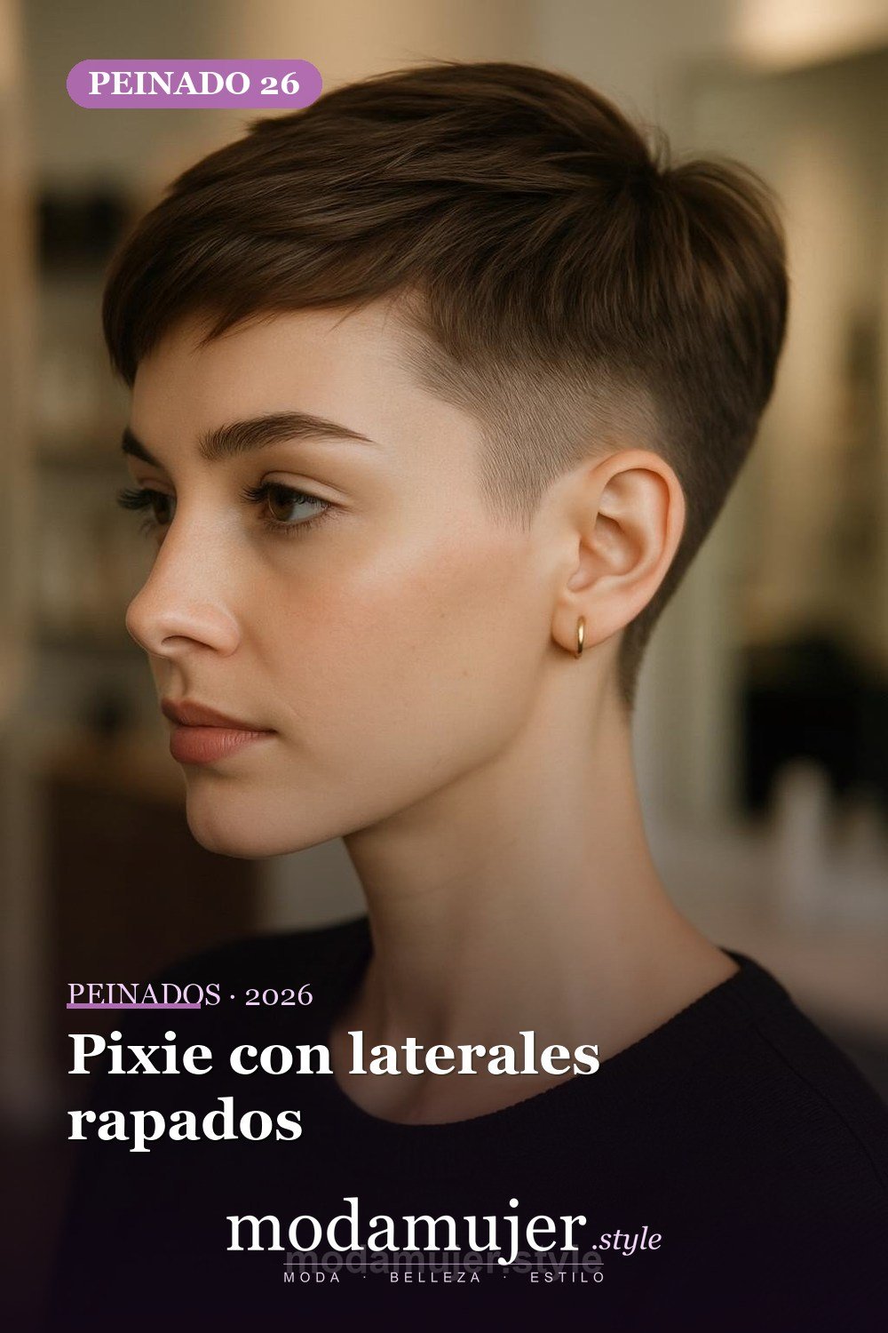 Pixie con laterales rapados — 30 cortes de pelo corto para mujer en 2026