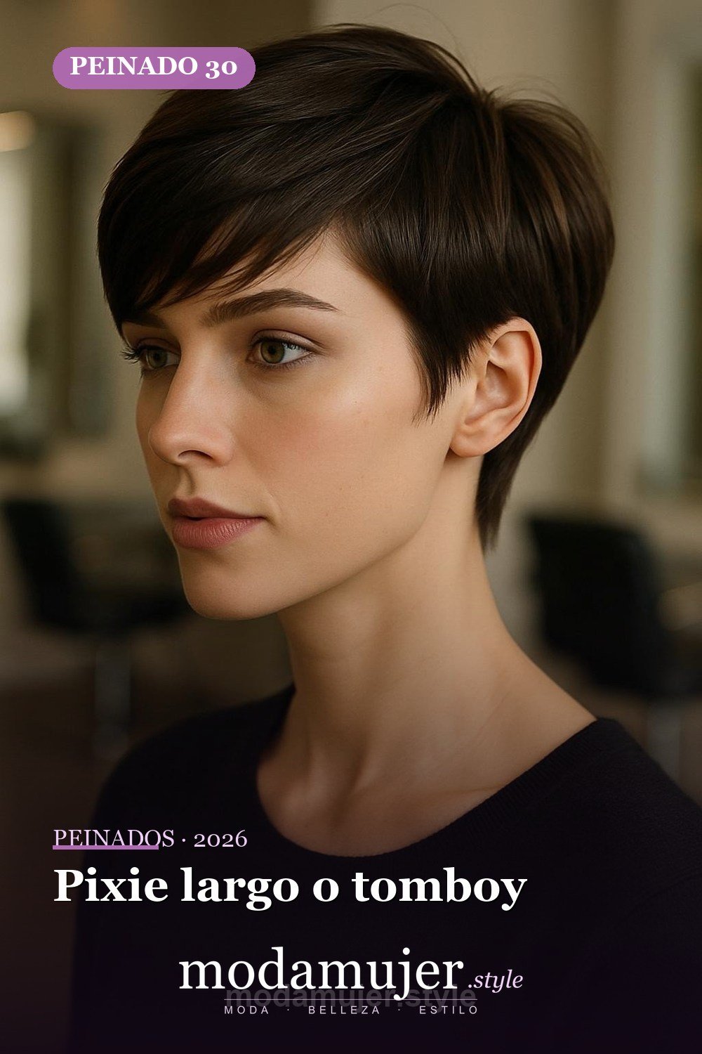 Pixie largo o tomboy — 30 cortes de pelo corto para mujer en 2026
