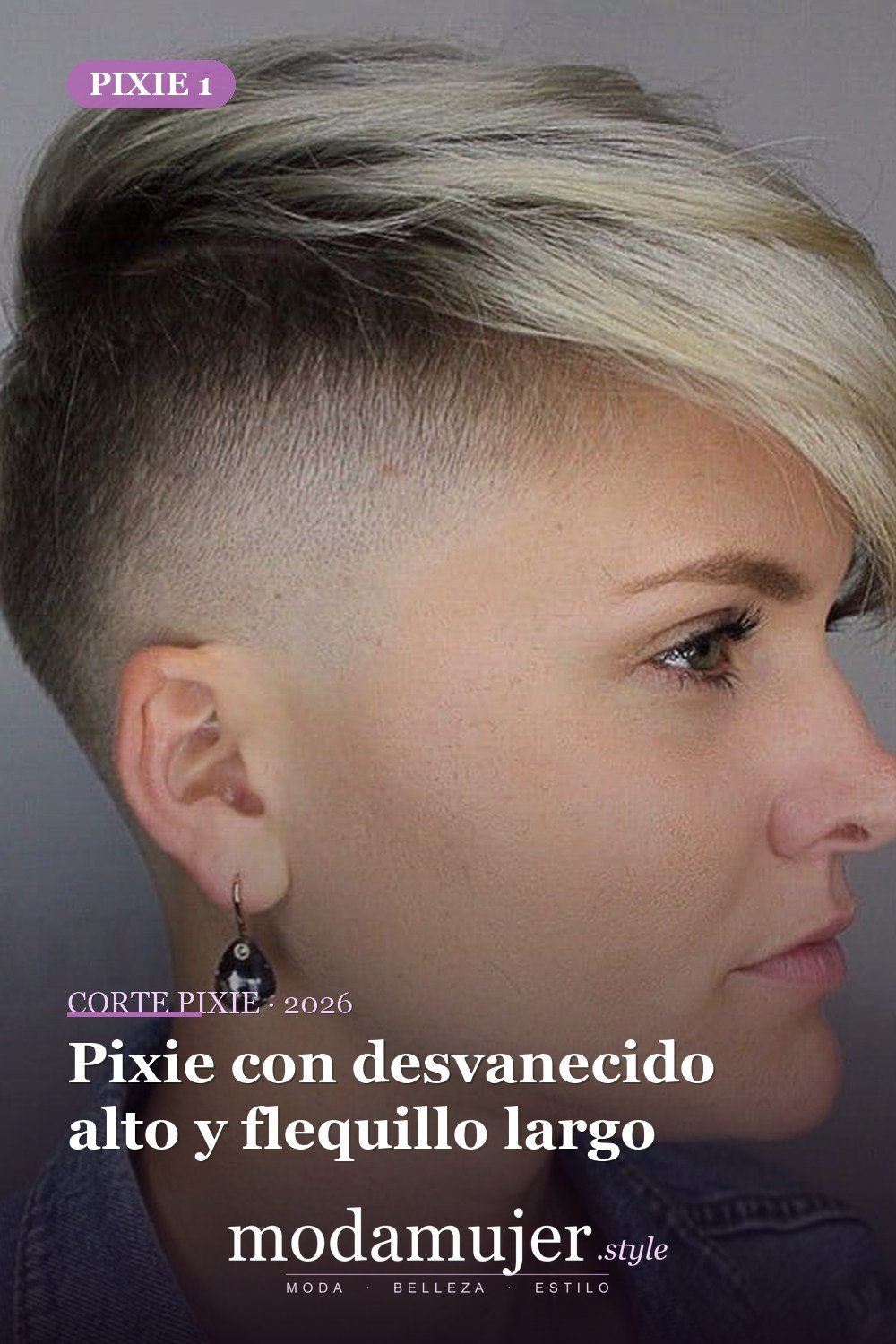 Pixie con desvanecido alto y flequillo largo — corte de pixie corto 2026