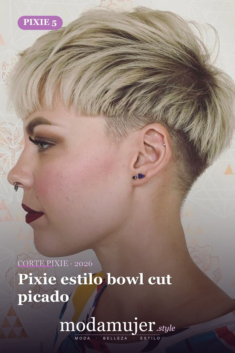 Pixie estilo bowl cut picado — corte de pixie corto 2026