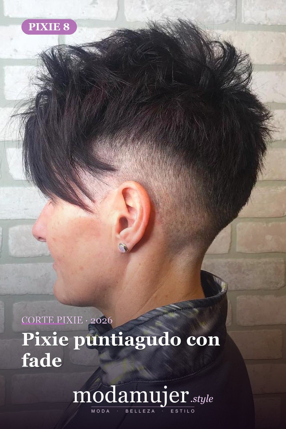 Pixie puntiagudo con fade — corte de pixie corto 2026