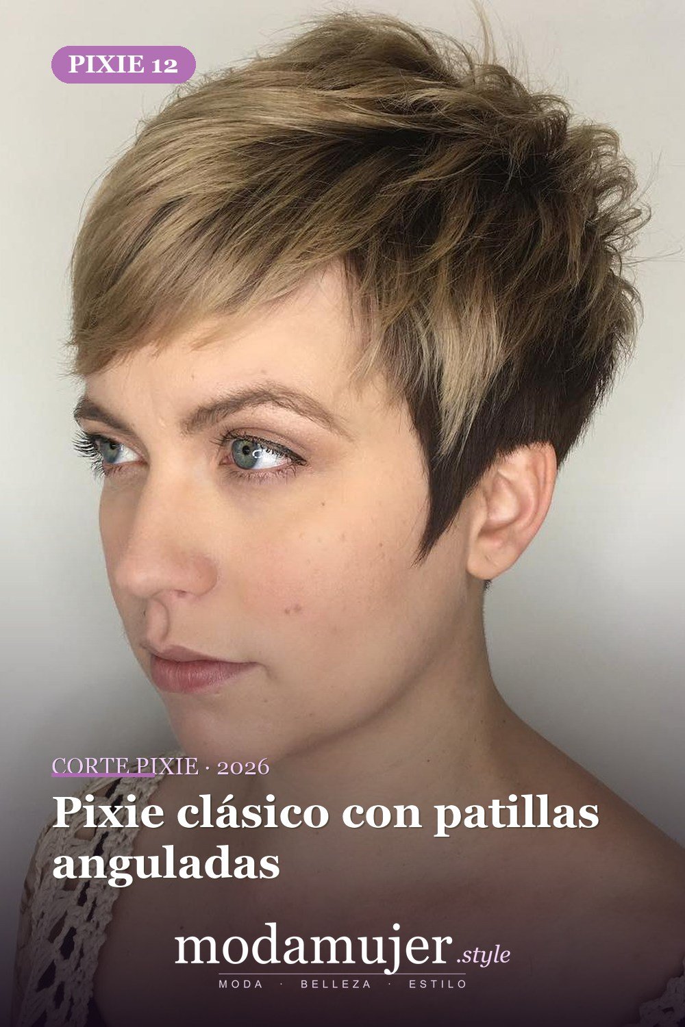 Pixie clásico con patillas anguladas — corte de pixie corto 2026