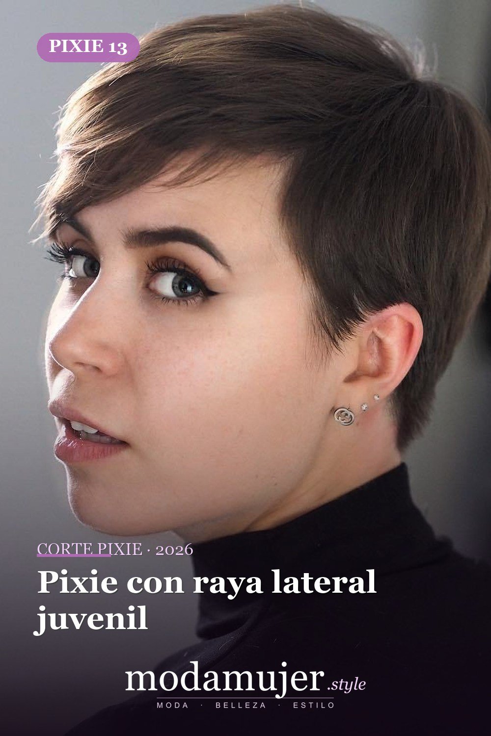 Pixie con raya lateral juvenil — corte de pixie corto 2026