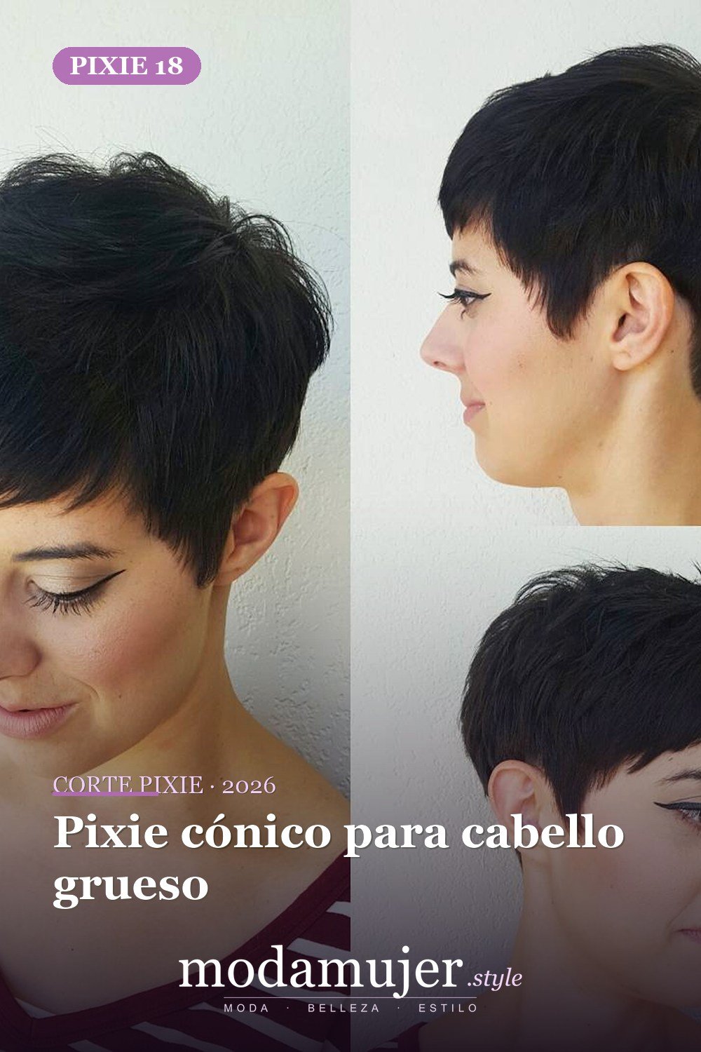 Pixie cónico para cabello grueso — corte de pixie corto 2026