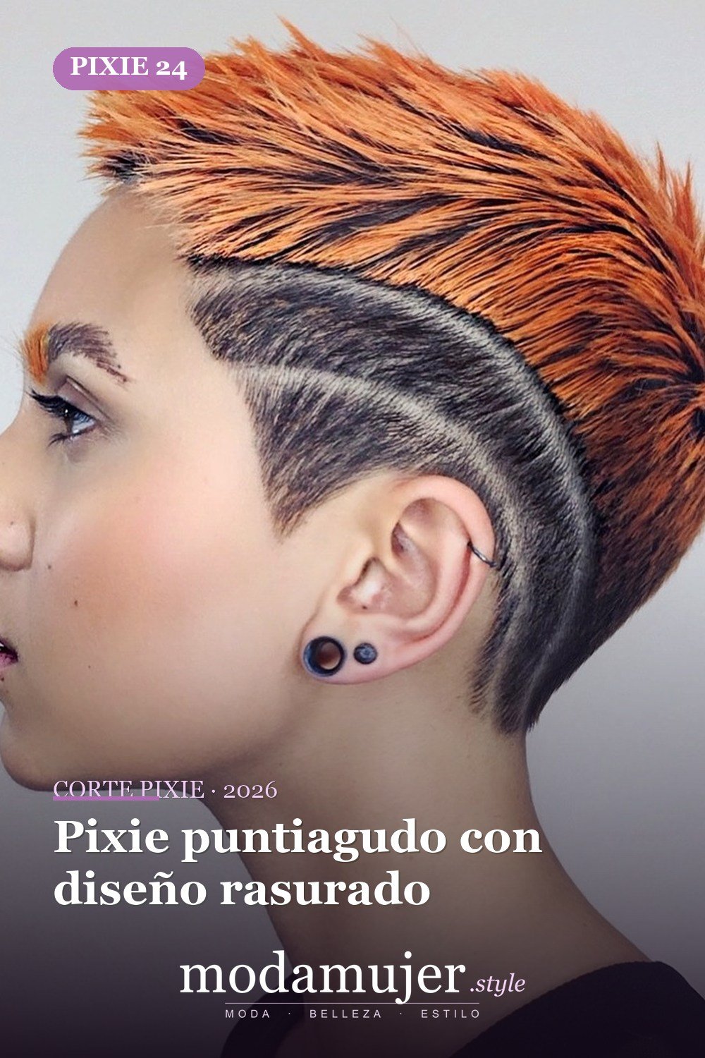 Pixie puntiagudo con diseño rasurado — corte de pixie corto 2026