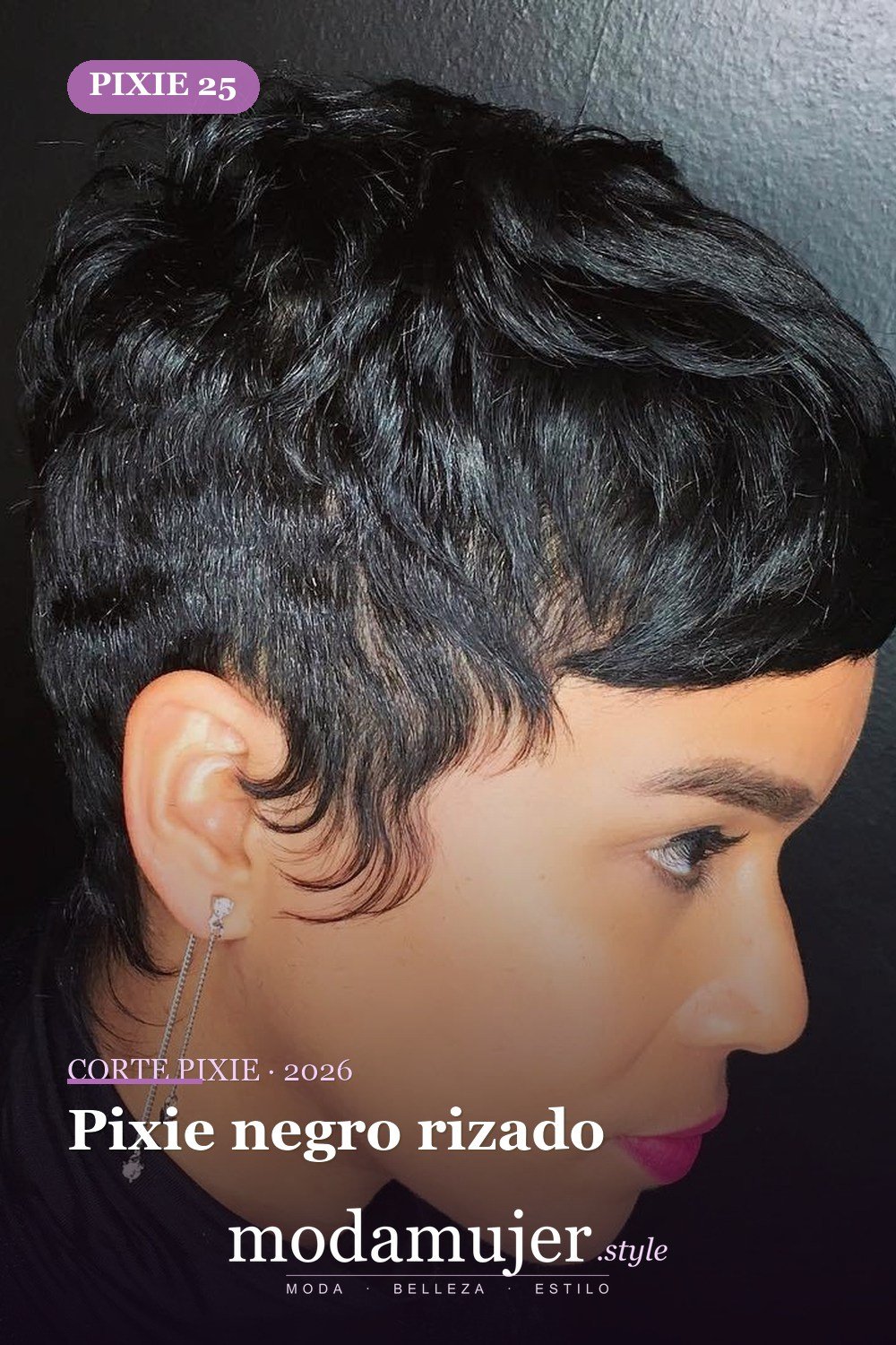 Pixie negro rizado — corte de pixie corto 2026