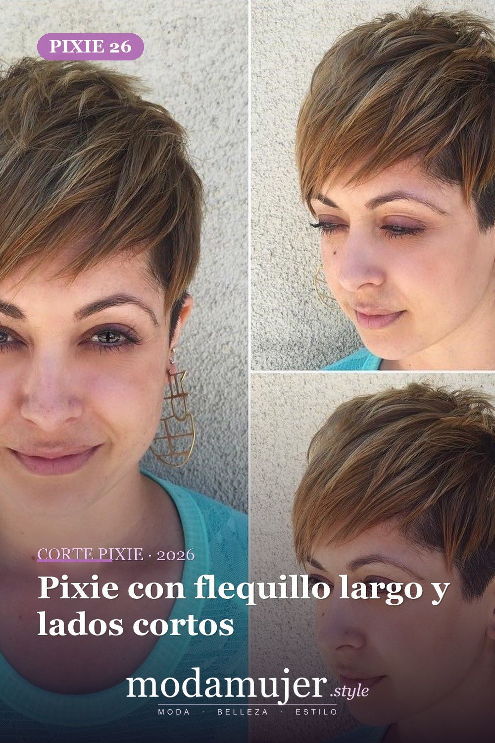 Pixie con flequillo largo y lados cortos — corte de pixie corto 2026