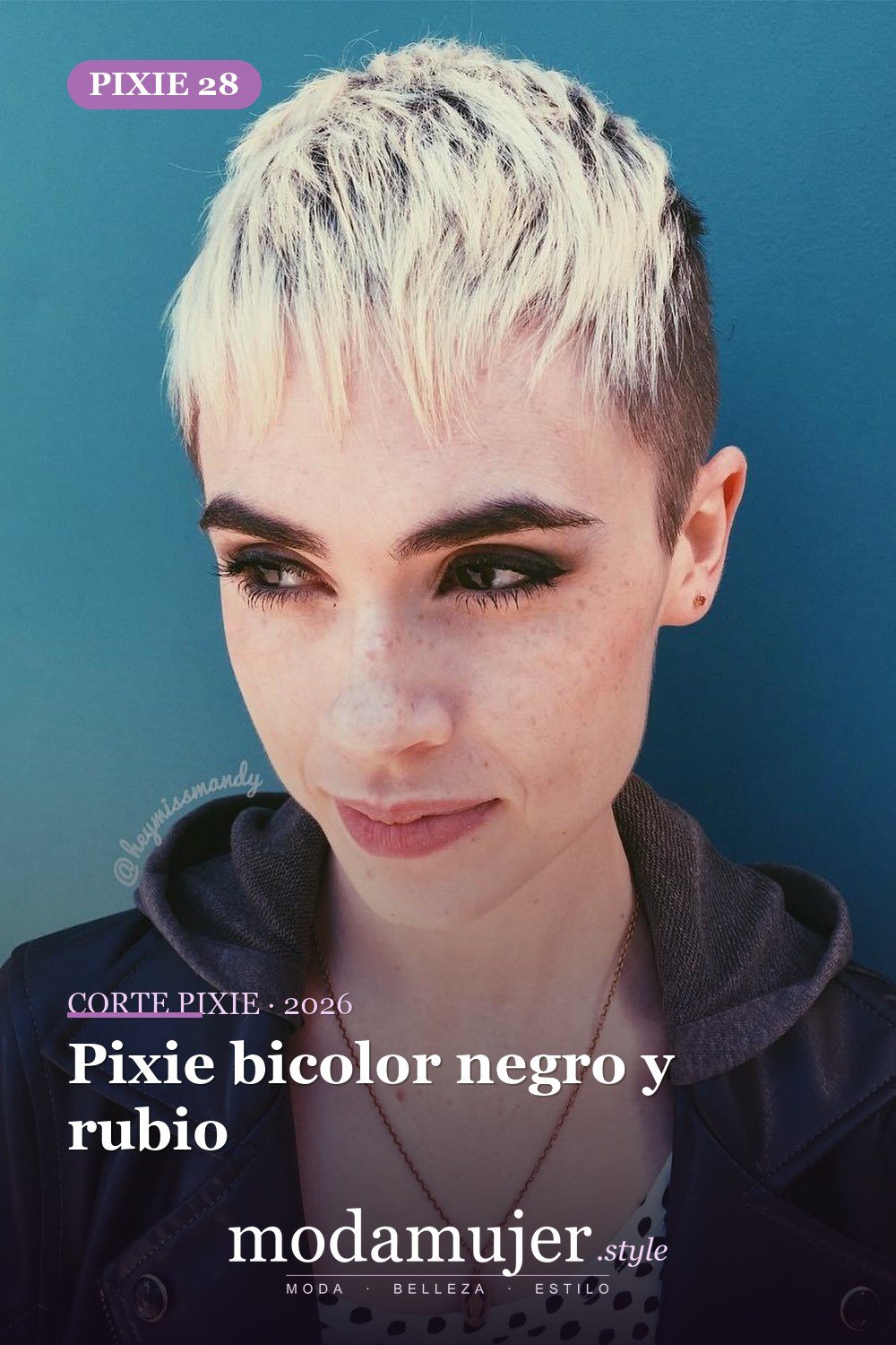 Pixie bicolor negro y rubio — corte de pixie corto 2026