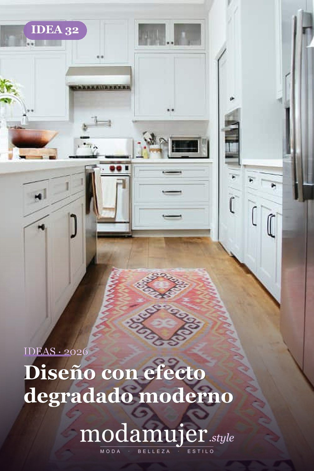 Diseño con efecto degradado moderno — Cree un poco de comodidad adicional con estas 40 alfombras de cocina