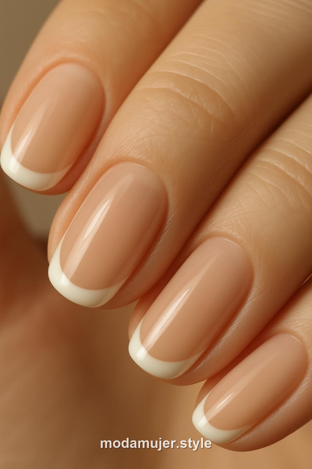 Manicura francesa clásica con punta blanca sobre base nude