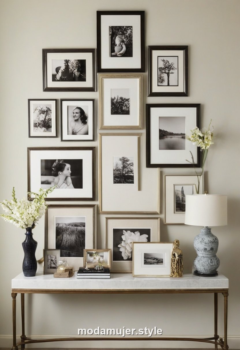 Pared de galería decorada con varios cuadros y láminas