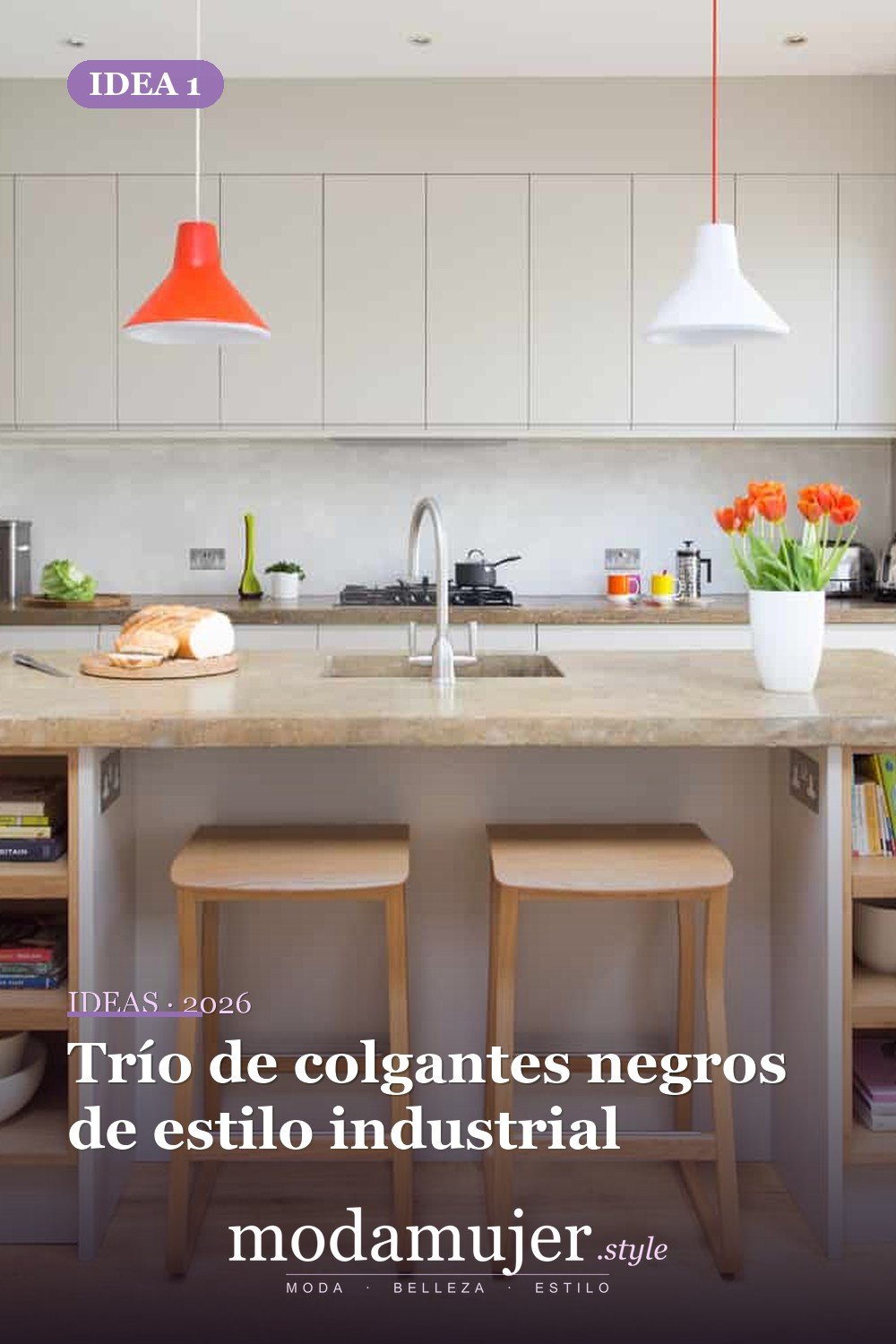 Trío de colgantes negros de estilo industrial — Lámparas de isla de cocina que cambian completamente su decoración Trío de colgantes negros de estilo industrial — Lámparas de isla de cocina que cambian completamente su decoración