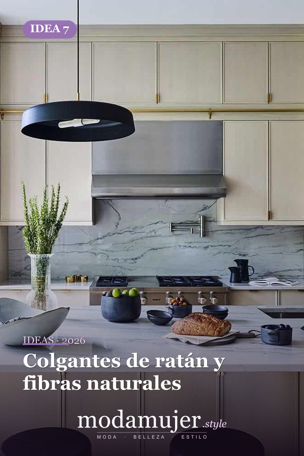 Colgantes de ratán y fibras naturales — Lámparas de isla de cocina que cambian completamente su decoración Colgantes de ratán y fibras naturales — Lámparas de isla de cocina que cambian completamente su decoración