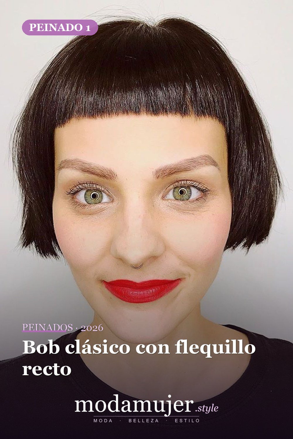 Bob clásico con flequillo recto — Las 30 ideas más modernas de cabello corto con flequillo para 2026