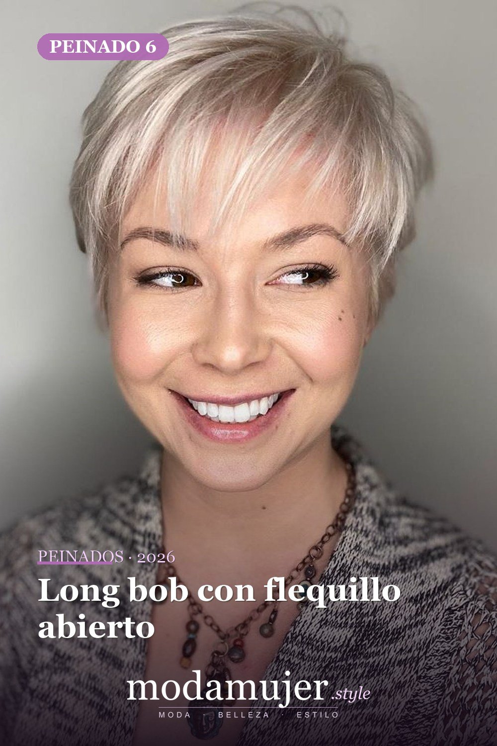 Long bob con flequillo abierto — Las 30 ideas más modernas de cabello corto con flequillo para 2026