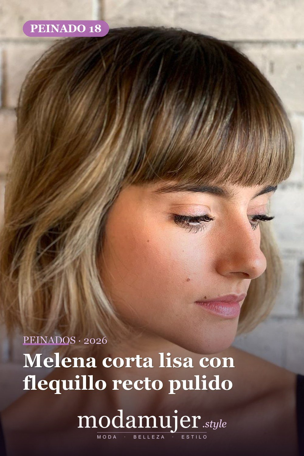 Melena corta lisa con flequillo recto pulido — Las 30 ideas más modernas de cabello corto con flequillo para 2026